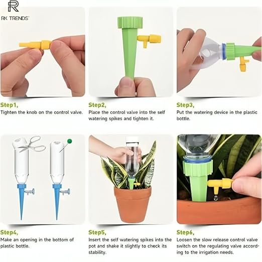 Self-Watering Spikes for Potted Plants - Pack of 12 (Assorted Colors)