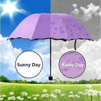 Foldable multicolor umbrella with textured handle and UV-resistant canopy
