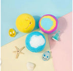 Three assorted colorful bath bomb spheres in a gift set