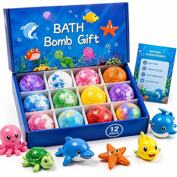 Kids Bath Bomb Gift Set - Assorted Pack of 3 Effervescent Bath Fizzies