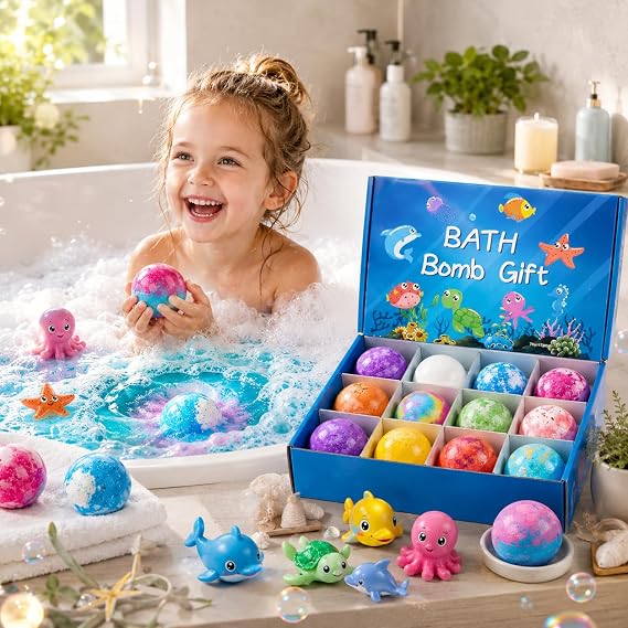 Kids Bath Bomb Gift Set - Assorted Pack of 3 Effervescent Bath Fizzies