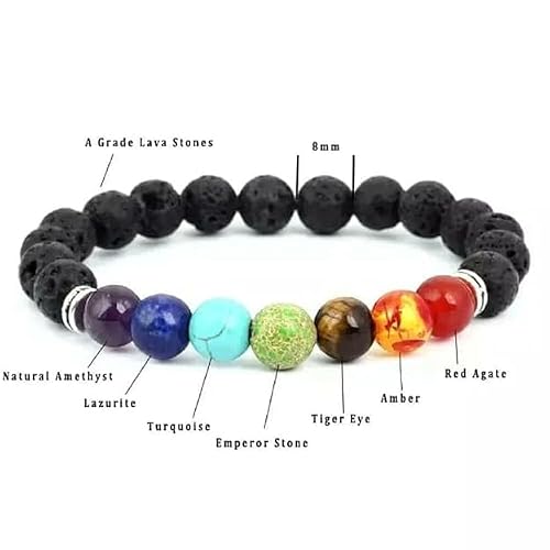 7 Chakra Bracelet with Natural Lava Stone Beads for Essential Oil Diffusion