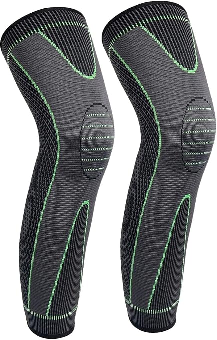 One pair of black compression knee and calf support sleeves