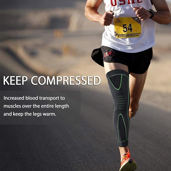 1 Pair Compression Knee and Calf Support Sleeves for Muscle Stability