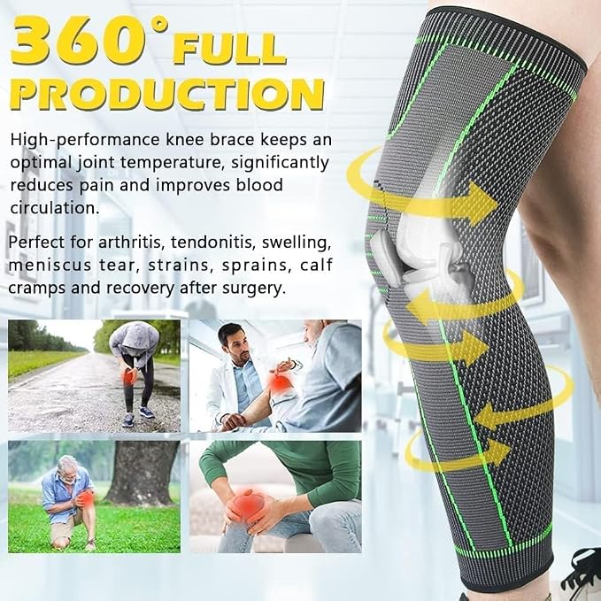 1 Pair Compression Knee and Calf Support Sleeves for Muscle Stability