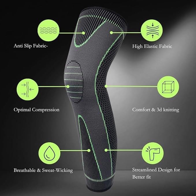 1 Pair Compression Knee and Calf Support Sleeves for Muscle Stability