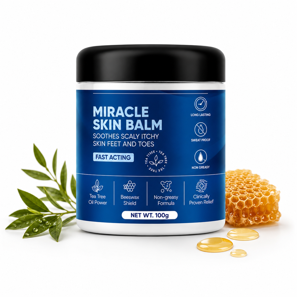 Miracle Skin Balm in a compact container for dry skin treatment
