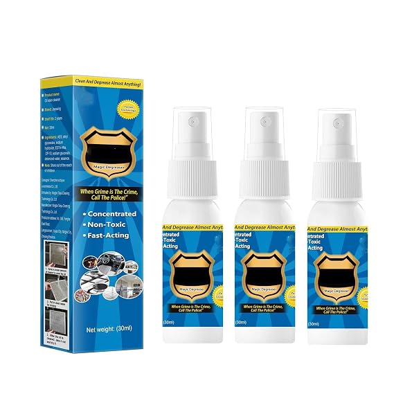 Three small 30ml bottles of Magic Degreaser Cleaner Spray with mist nozzles