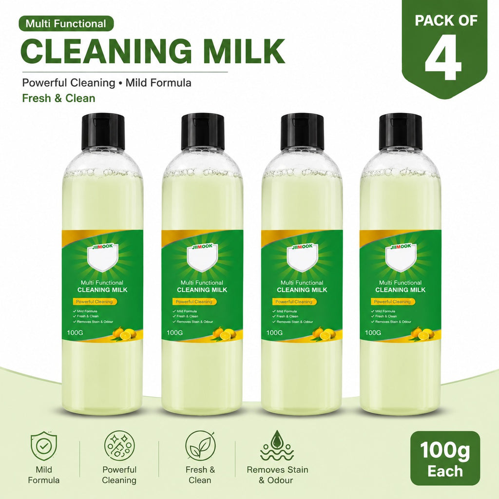 Four bottles of Powerful Multi-functional Cleaner standing together in a row.