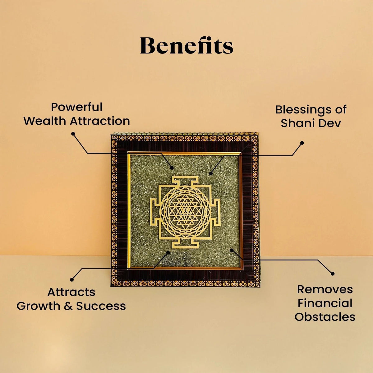 Shree Yantra on Pyrite Frame for Vastu Protection and Prosperity