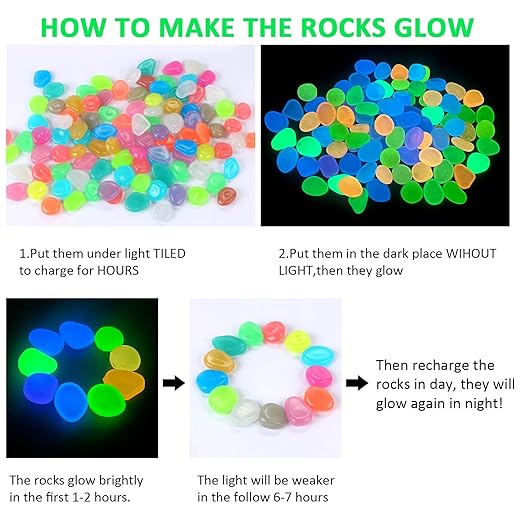 100Pcs Luminous Glow-in-the-Dark Decorative Garden Pebbles