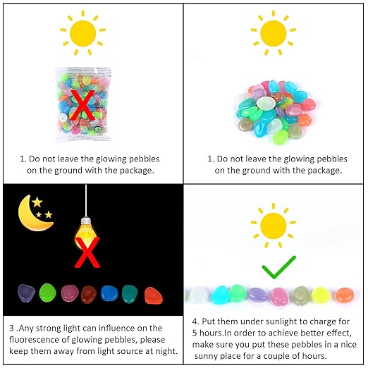 100Pcs Luminous Glow-in-the-Dark Decorative Garden Pebbles