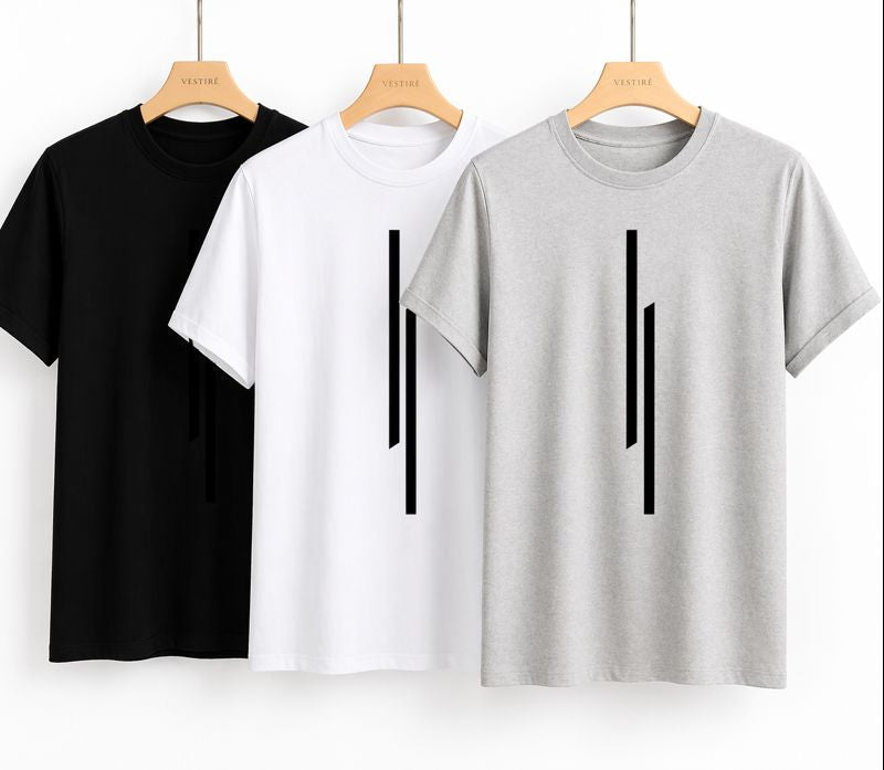 Men's Round Neck Striped Printed Regular Fit T-Shirt Pack Of 5 (Assorted Colors)