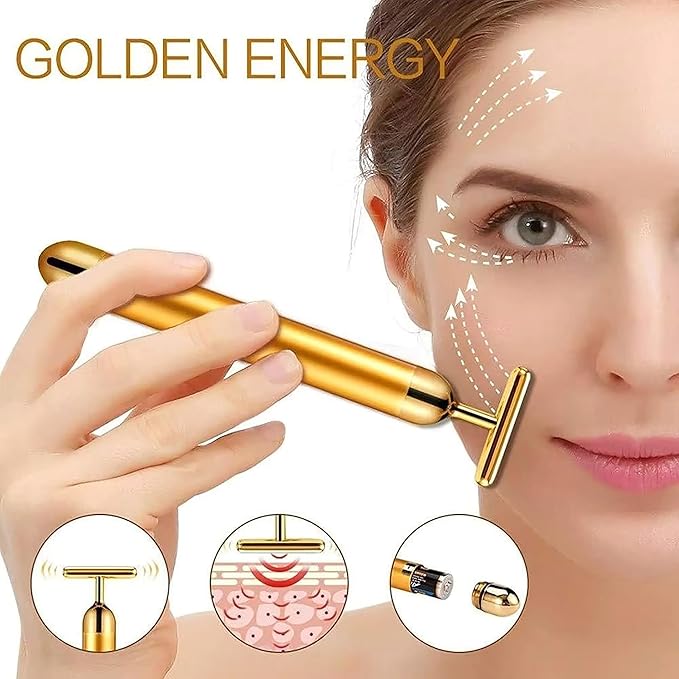 Hanglow 24K Gold Energy Electric Facial Massage Roller, gold-plated metal alloy