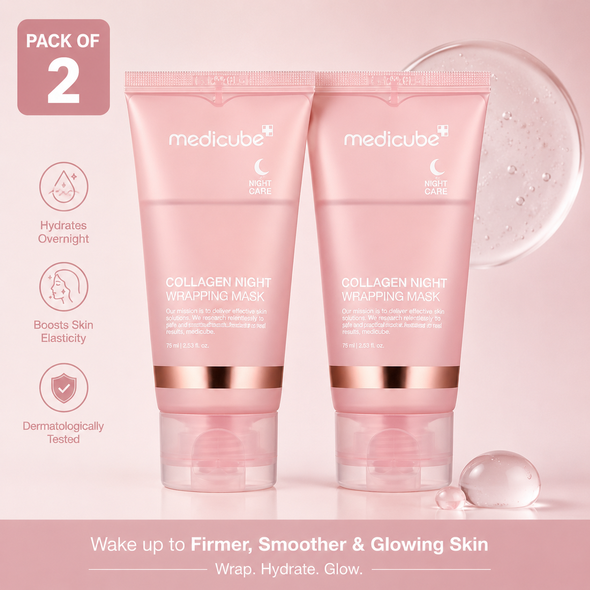 Two pieces of Medicube Collagen Night Wrapping Mask in packaging