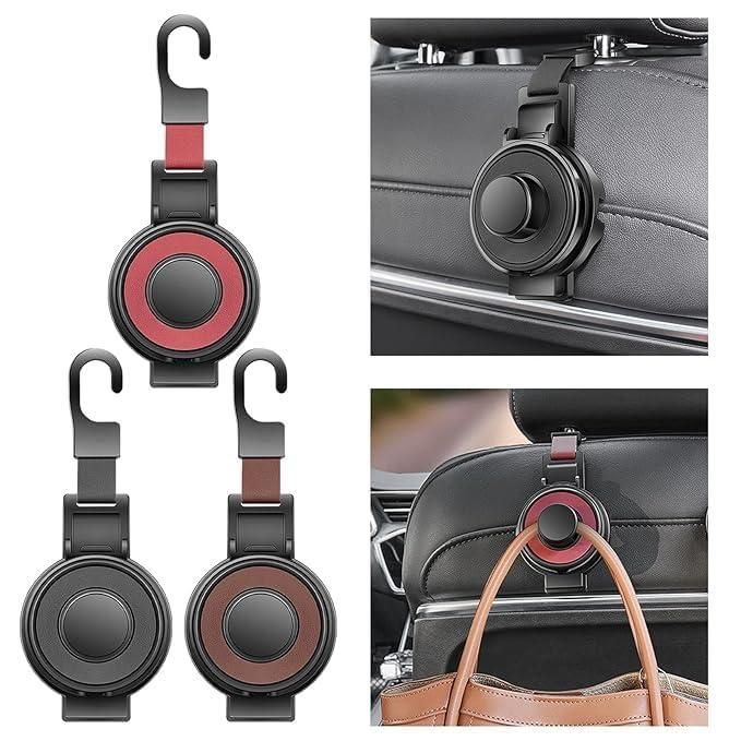 A multifunctional car headrest hook designed for hanging bags and groceries inside a vehicle.