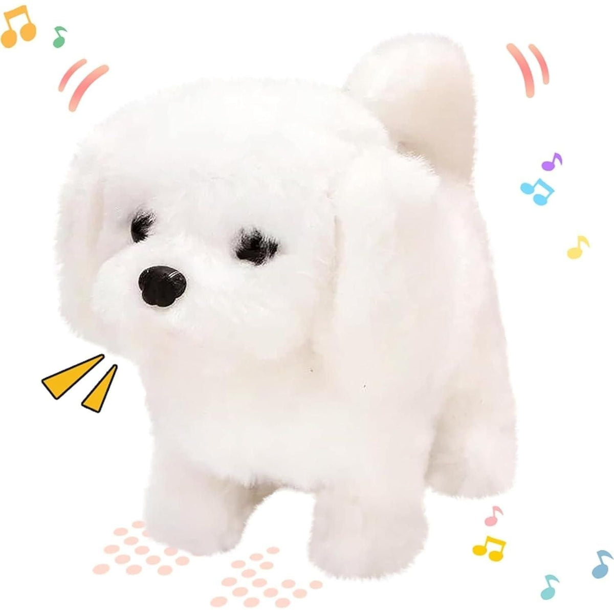 A small walking bunny toy designed for children with soft textures and interactive sound capabilities.