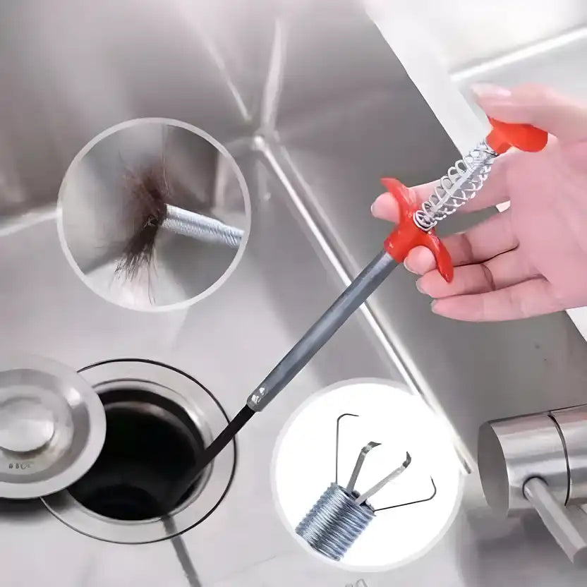 Stainless steel drain pipe cleaning spring stick for manual sink blockage removal