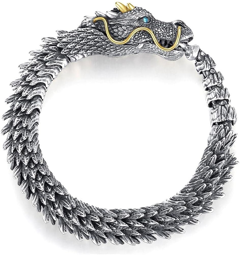 Vintage punk dragon bracelet made of copper for men