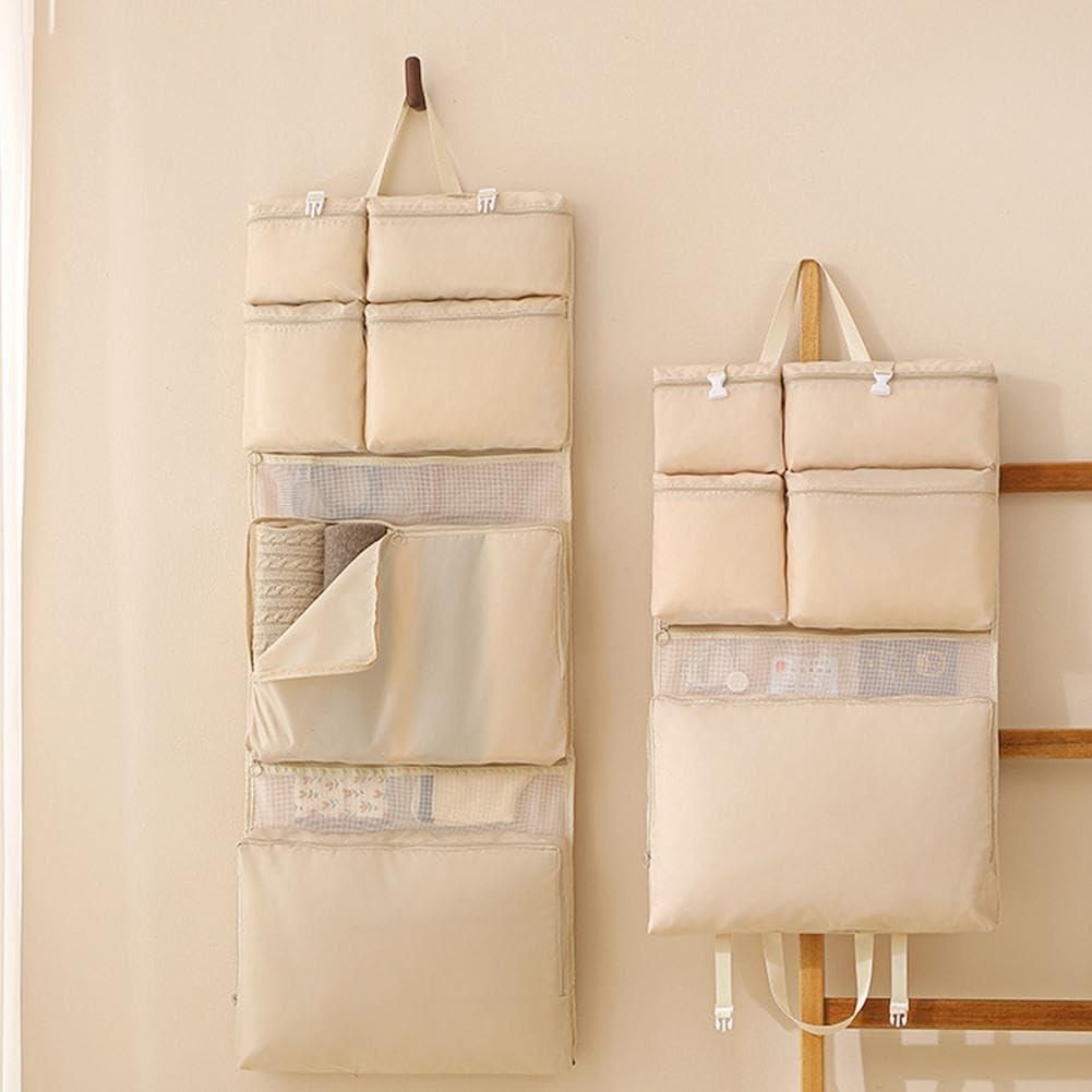 Foldable hanging bag shown in a neutral colour for organized storage