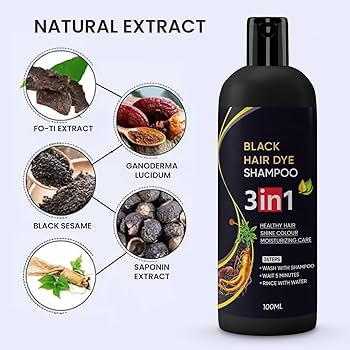 Black Hair Dye Shampoo, 3-in-1 Formula