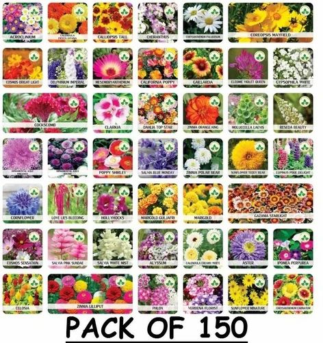 A selection of 150 varieties of organic flower seeds with a plant growth supplement pack