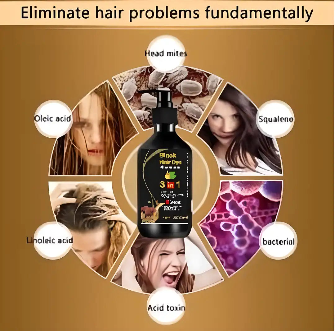 A 500g bottle of 3 in 1 black hair darkening shampoo