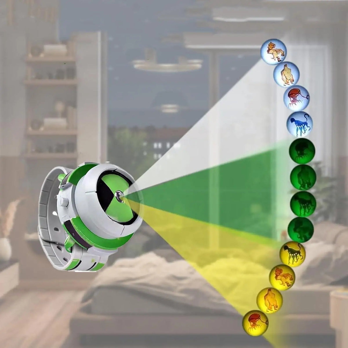 A kids projector watch with a colourful strap and projection light function on the display face.