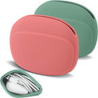 Two silicone pouches for storing earbuds and charging cables in assorted colours
