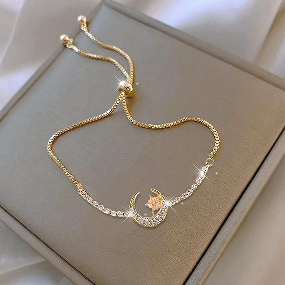 Moon Star Bracelet - Elegant Brass Design