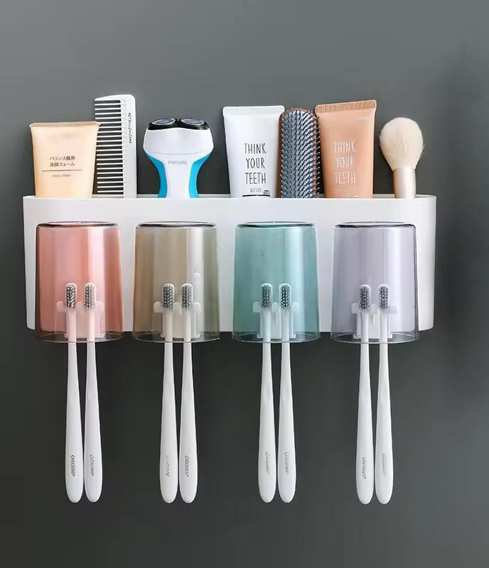 Wall mounted white ABS plastic toothbrush holder with 4 slots