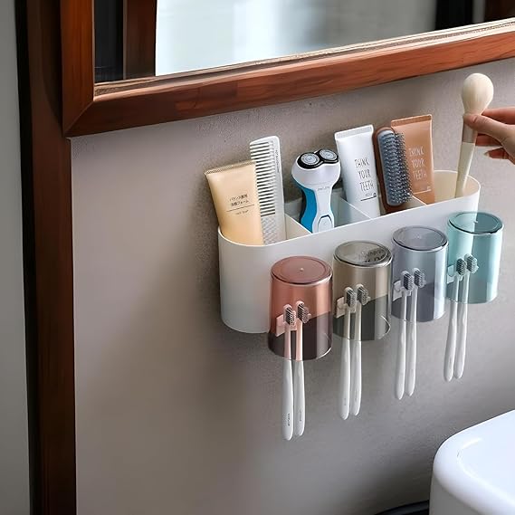 Wall Mounted Toothbrush Holder with 4 Cup Capacity