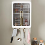 Wall Mounted Bathroom Cabinet Organizer with Doors and Hooks, No-Drill Design