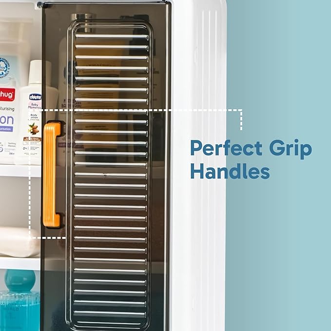 Wall Mounted Bathroom Cabinet Organizer with Doors and Hooks, No-Drill Design