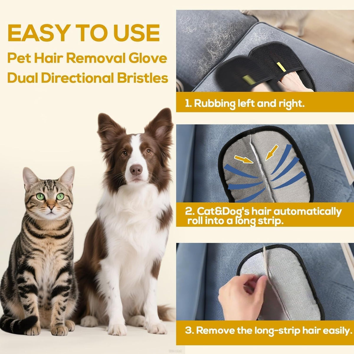 Pet Hair Removal Glove for Furniture, Car, and Clothes - Pack of 2