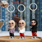 A clear acrylic keyring featuring an Islamic motif held by a metal loop.