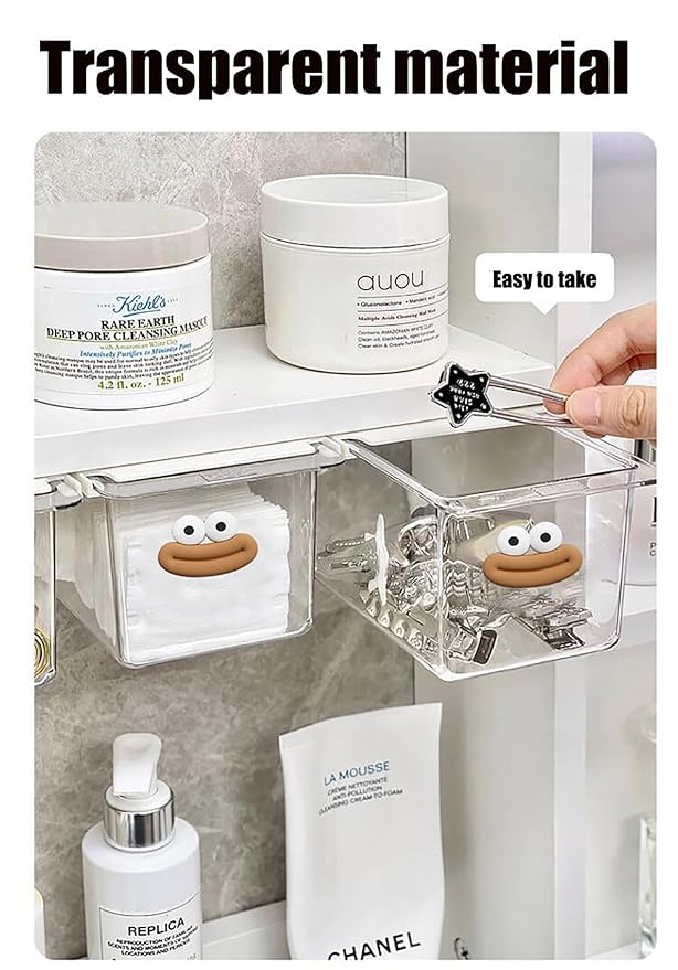 House of Quirk Mini Drawer Storage Box, Transparent Cartoon Desktop Organizer - Set of 2