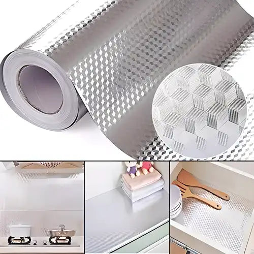 Silver Aluminium Foil Stickers for Kitchen Protection (Pack of 2)