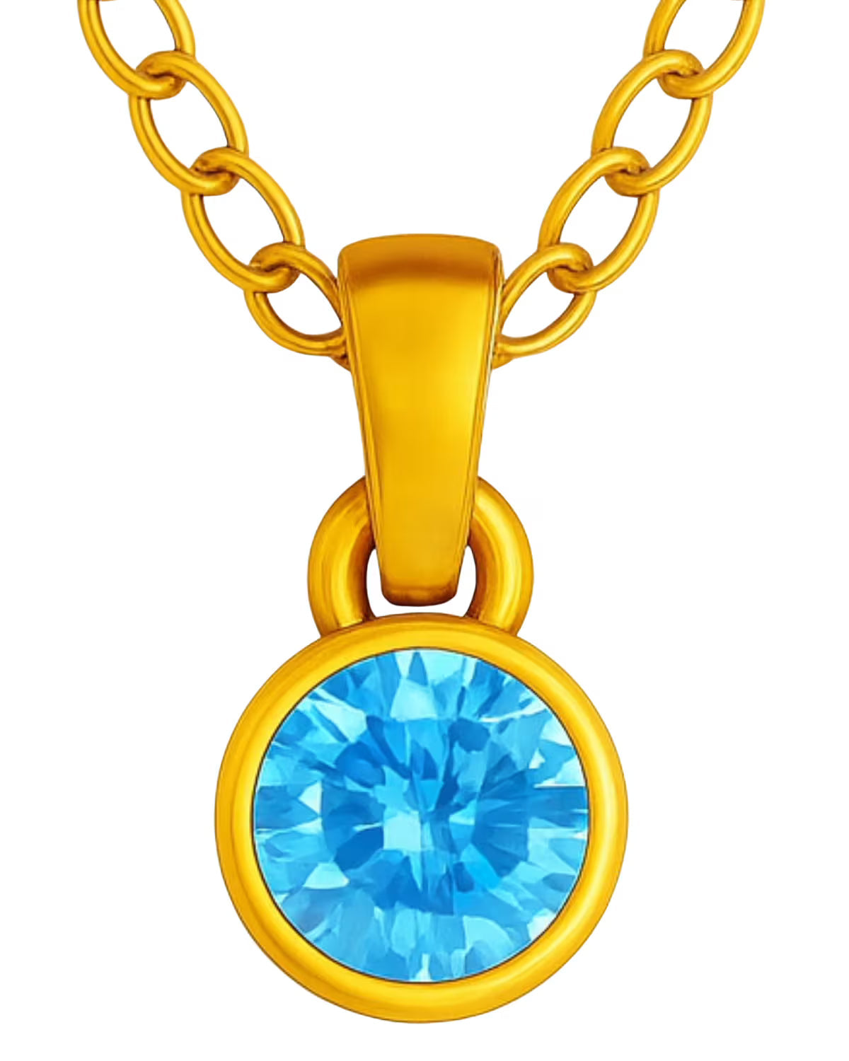 A light blue aquamarine birthstone pendant with a matching gold-plated sterling silver chain.