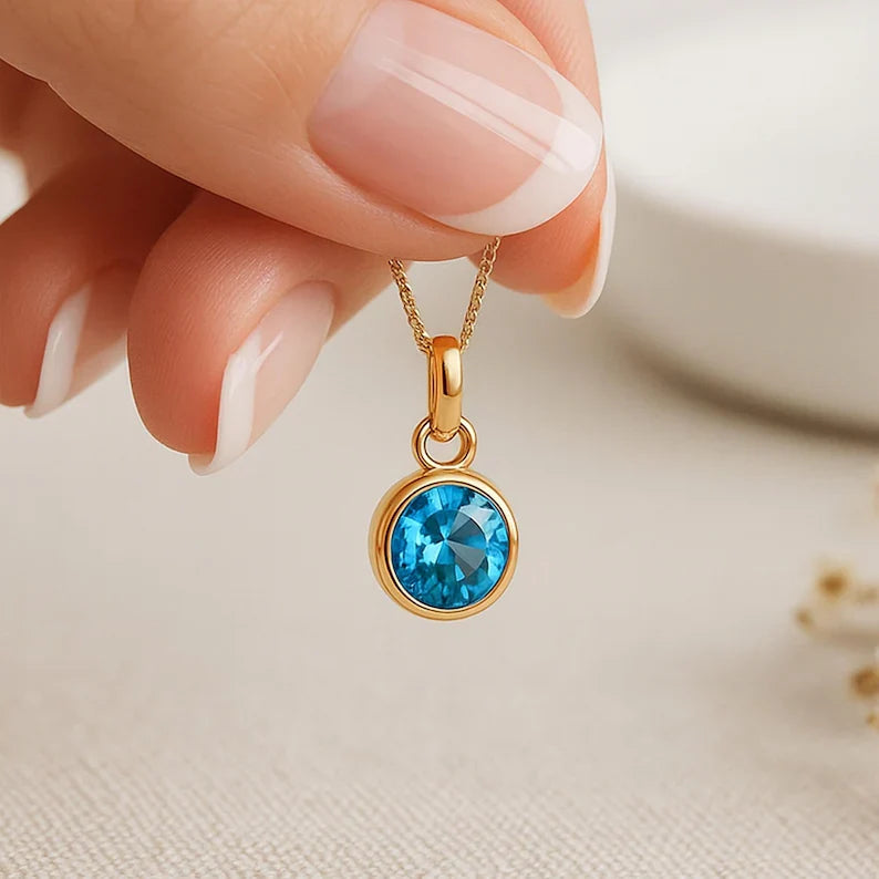 Aquamarine Birthstone Pendant with Gold Plated Chain