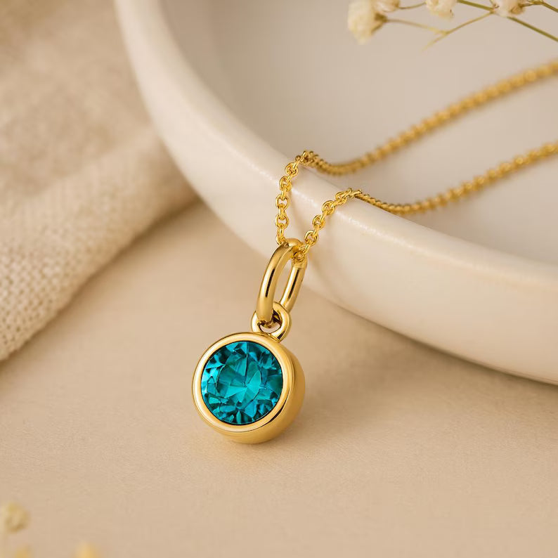 Aquamarine Birthstone Pendant with Gold Plated Chain