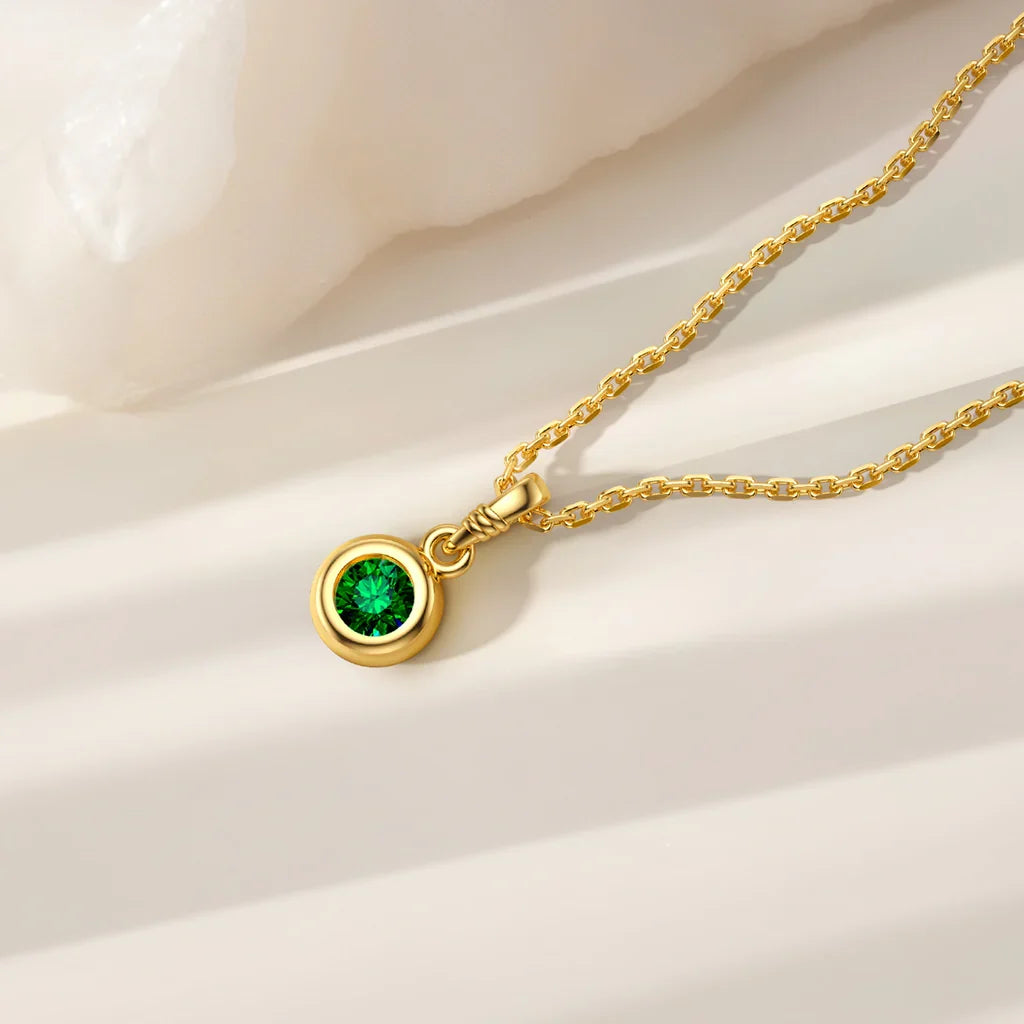 SIM-Emerald Green Birthstone Pendant with Gold Plated Chain