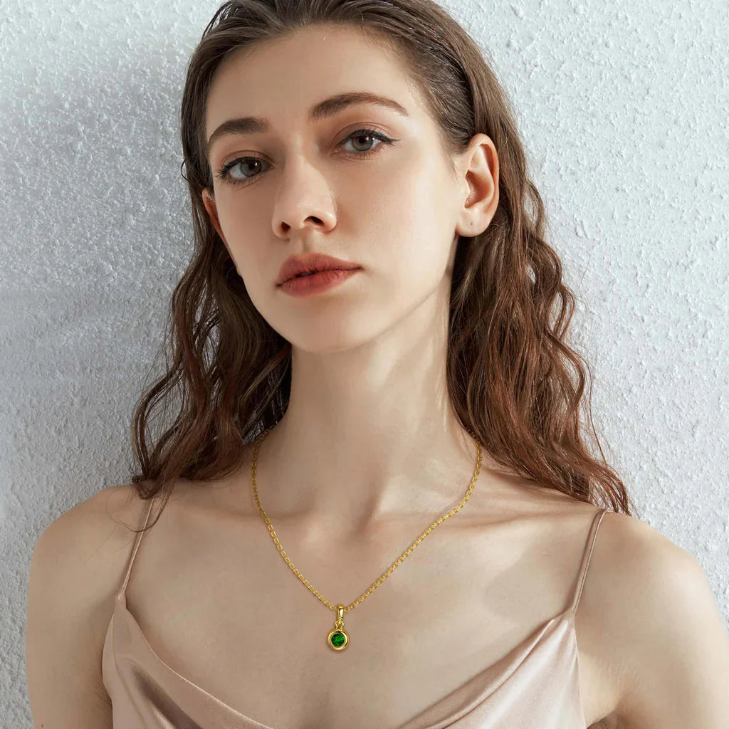 SIM-Emerald Green Birthstone Pendant with Gold Plated Chain
