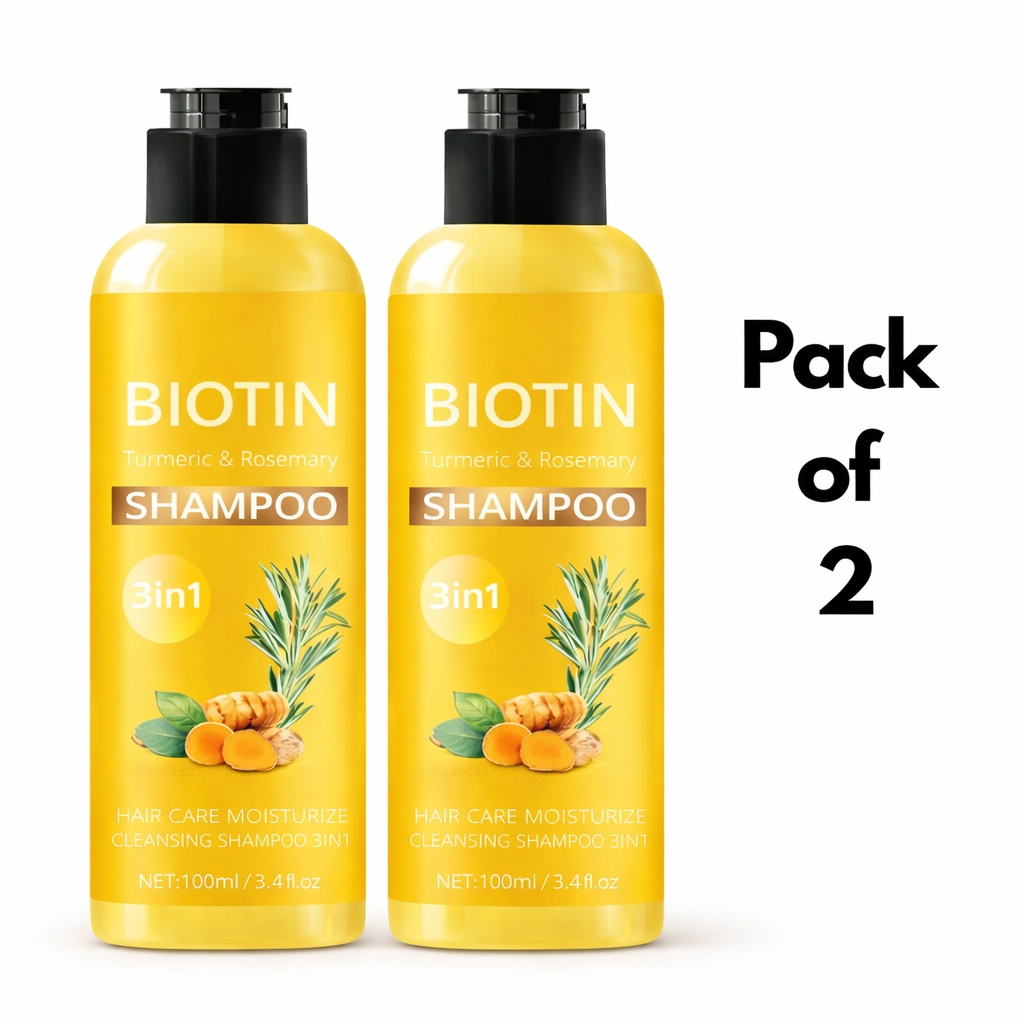 Two 100ml bottles of Turmeric & Rosemary Shampoo side by side