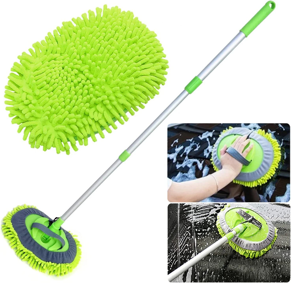 2 in 1 microfiber car washing mop with long aluminium handle