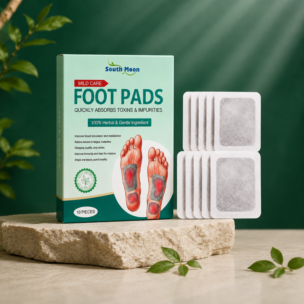 Herbal ingredient detox foot pads in two retail boxes