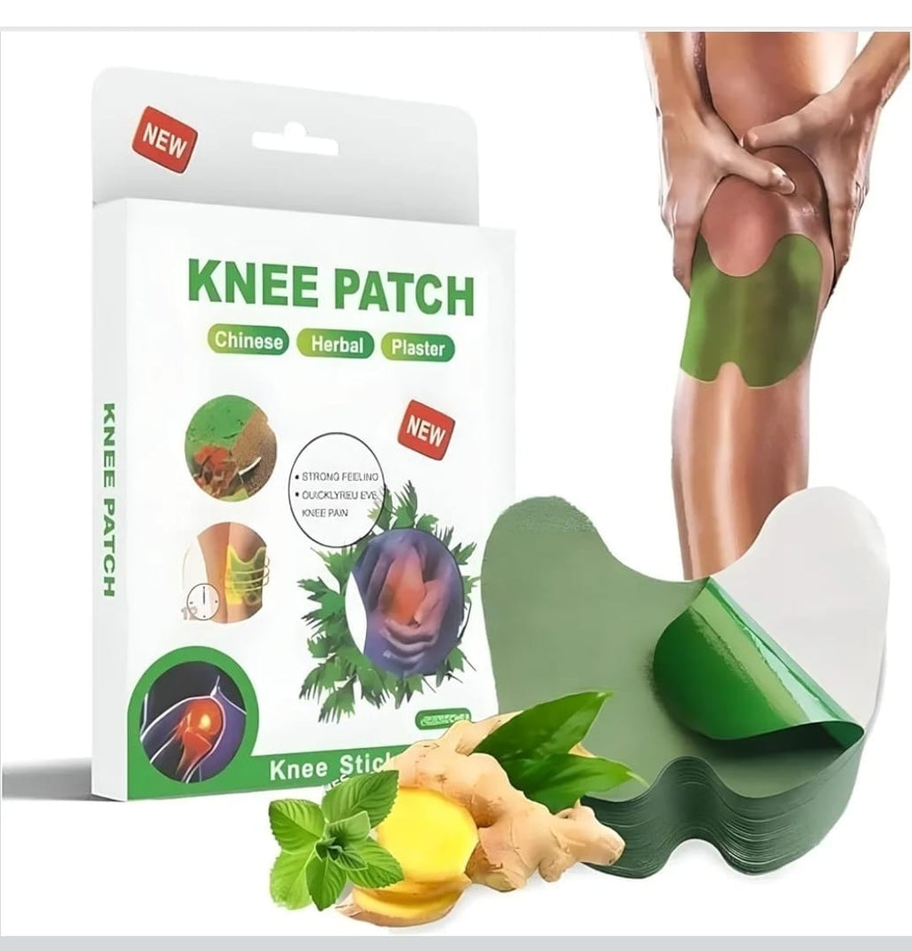 Close up of adhesive knee pain relief patches in a retail pack