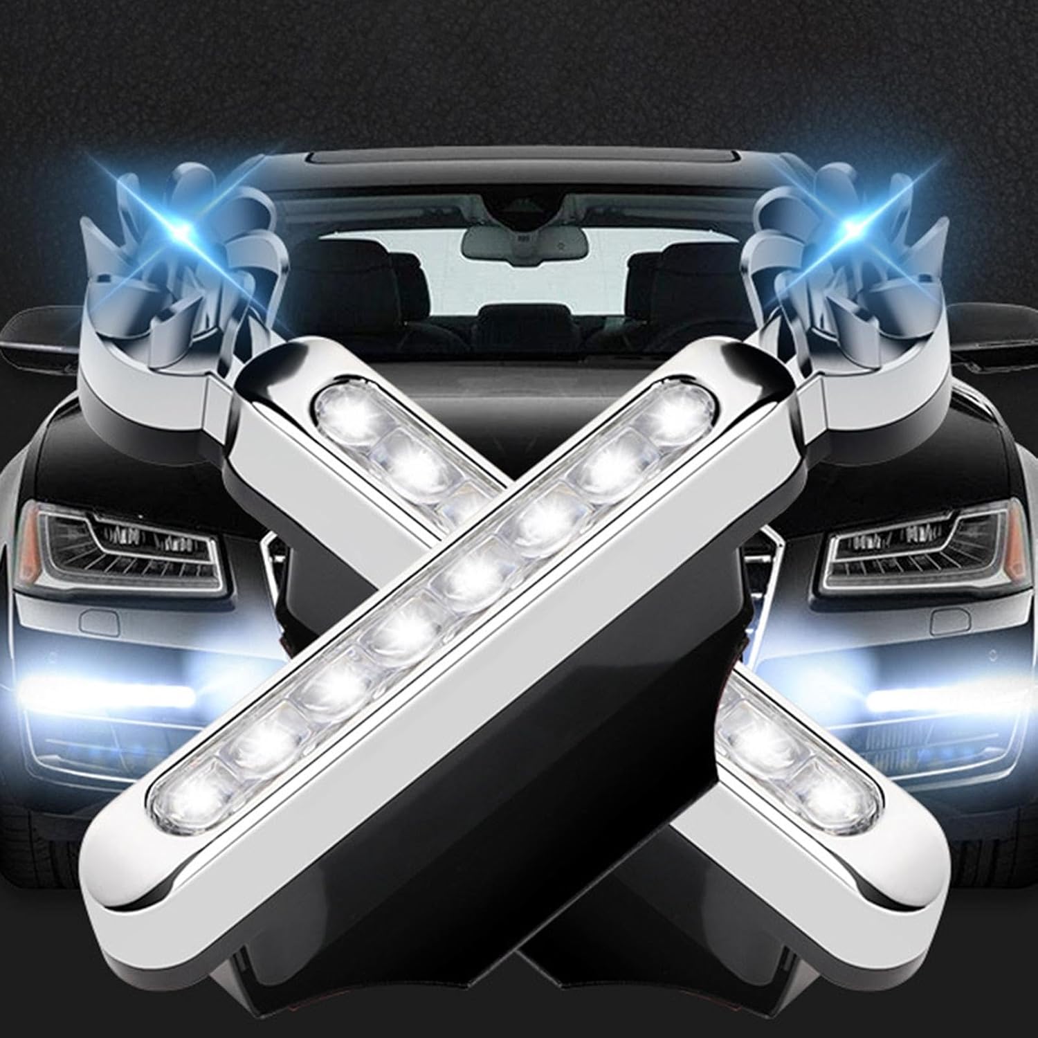 Two blue wind-powered LED warning lights for car and truck exterior mounting