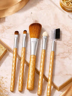 5-Piece Makeup Brush Set, Glitter Handle, Dual-Ended Brush & Comb