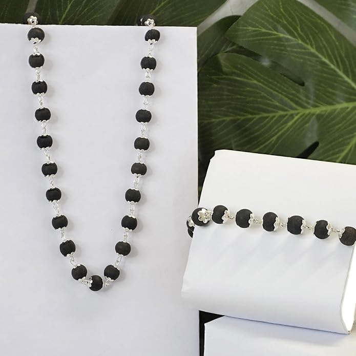 Matching Karungali wooden bead mala necklace and bracelet set